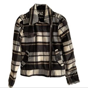 Hurley Plaid Black White Tan Side Zip Moto Jacket